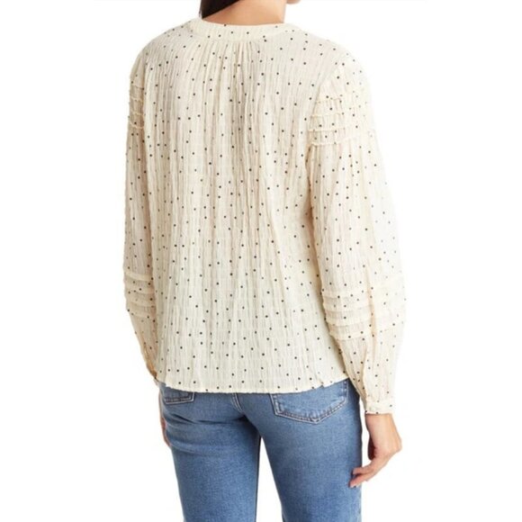 💕CURRENT AIR💕 V-Neck Long Sleeve Polka Dot Crinkle Blouse ~ Cream Medium NWOT - Picture 2 of 13